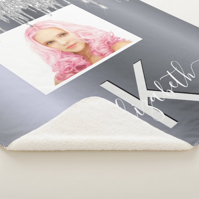 Silver Glitzer Foto Monogramm glamourös Sherpadecke (3/4)