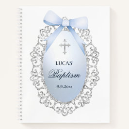 Silver Glitzer Frame Blue Bow Taufbuch Notizbuch