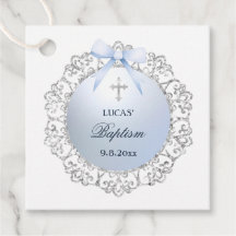 Silver Glitzer Frame Blue Bow Taufe