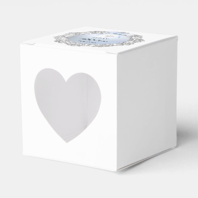 Silver Glitzer Frame Blue Bow Taufe Herz Geschenkschachtel (Vorderseite)