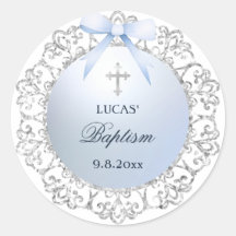 Silver Glitzer Frame Blue Bow Taufe