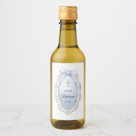 Silver Glitzer Frame Blue Bow Taufe Weinetikett