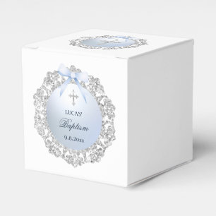 Silver Glitzer Frame Blue Bow Taufwürfel Geschenkschachtel