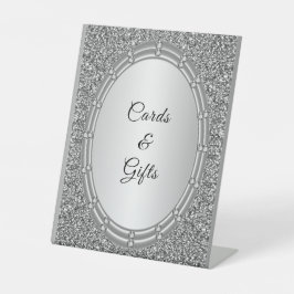 Silver Glitzer Frame Cards & Gifts Tabletop Signs Sockelschild