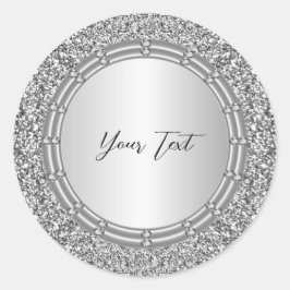 Silver Glitzer Frame Classic Round Aufkleber