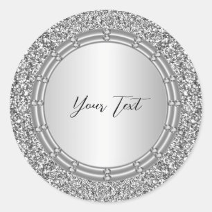 Silver Glitzer Frame Classic Round Aufkleber