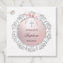 Silver Glitzer Frame Pink Bow Taufe Geschenkanhänger