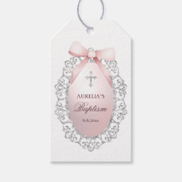 Silver Glitzer Frame Pink Bow Taufe Geschenkanhänger