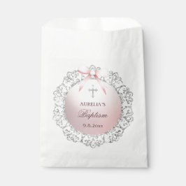 Silver Glitzer Frame Pink Bow Taufe Geschenktütchen