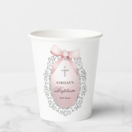Silver Glitzer Frame Pink Bow Taufe Pappbecher