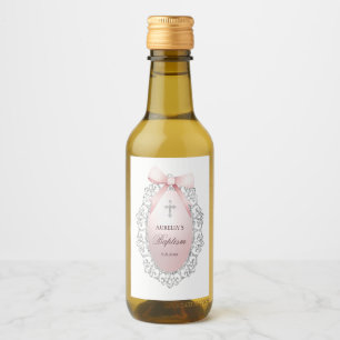 Silver Glitzer Frame Pink Bow Taufe Weinetikett