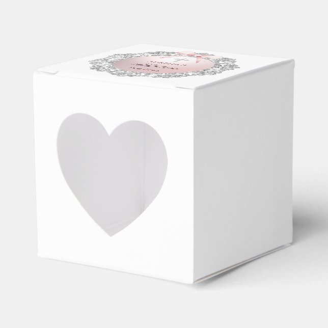 Silver Glitzer Frame Rosa Taufe Herz Geschenkschachtel (Vorderseite)