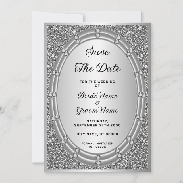 Silver Glitzer Frame Save the Date (Vorderseite)
