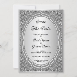 Silver Glitzer Frame Save the Date