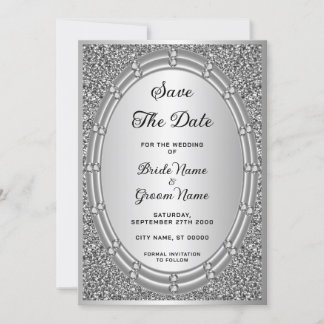 Silver Glitzer Frame Save the Date