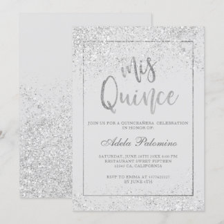 Silver Glitzer Frame Skript grau Quinceañera Einladung