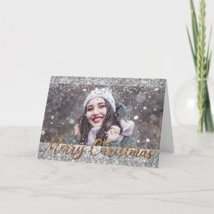 Silver Glitzer Frohe Weihnachts Foto Grußkarte Karte