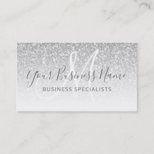 Silver Glitzer Girl Script Business Logo Monogram Visitenkarte