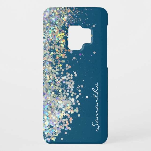 Silver Glitzer Girly Individuelle Name Case-Mate Samsung Galaxy Hülle (Rückseite)