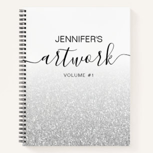 Silver Glitzer Girly Ombre Sketchbook Name Notizbuch