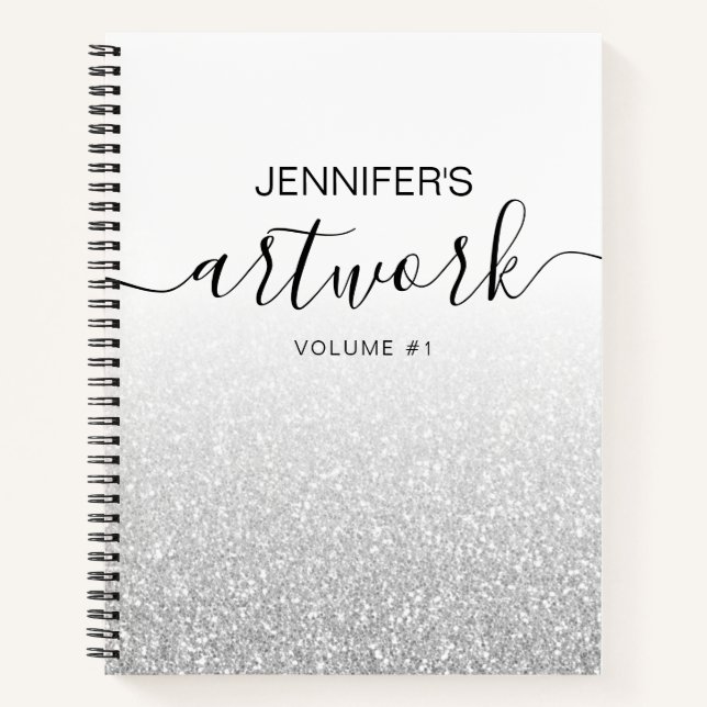 Silver Glitzer Girly Ombre Sketchbook Name Notizbuch (Vorderseite)