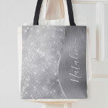 Silver Glitzer Glam Bling Personalisiert Metallic<br><div class="desc">Dieses silber gebürstete Metall und glamouröse Imitate Glitzer gemustert Tote Tasche mit Ihrem eigenen individuelle Name leicht personalisieren.</div>