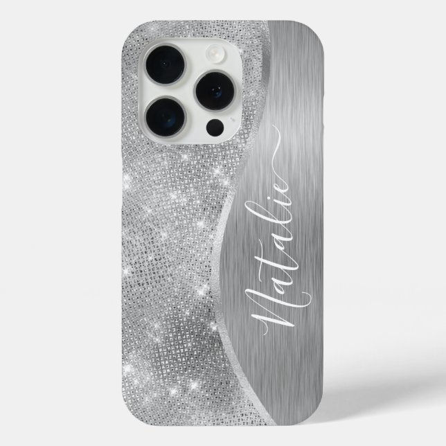 Silver Glitzer Glam Bling Personalisiert Metallic Case-Mate iPhone Hülle (Rückseite)