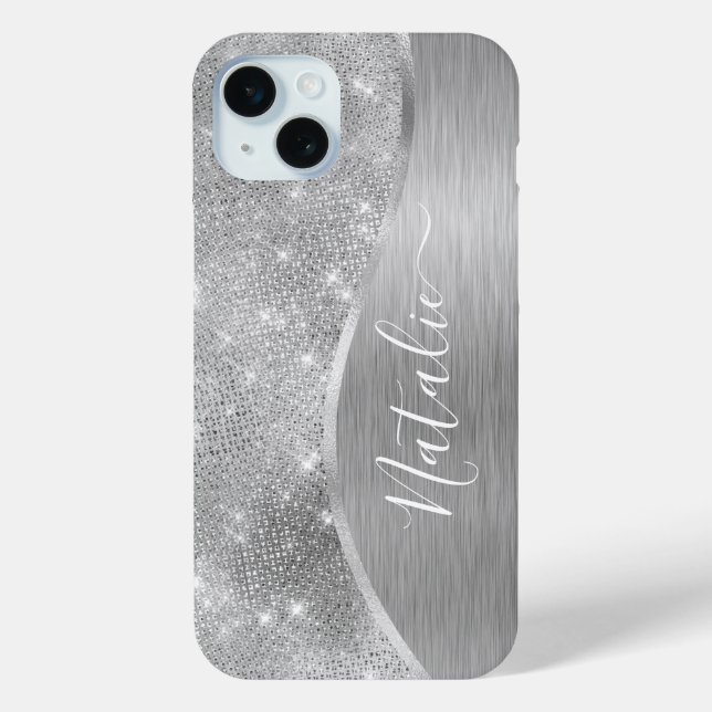 Silver Glitzer Glam Bling Personalisiert Metallic Case-Mate iPhone Hülle (Rückseite)