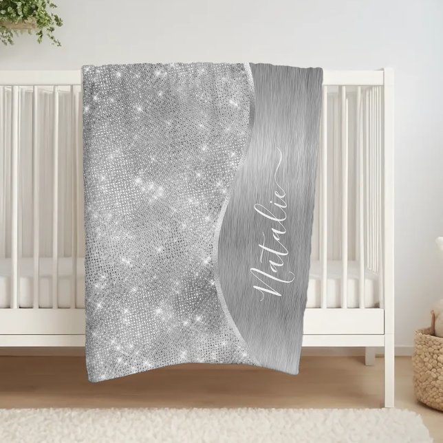 Silver Glitzer Glam Bling Personalisiert Metallic Fleecedecke (Von Creator hochgeladen)