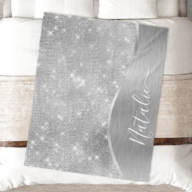 Silver Glitzer Glam Bling Personalisiert Metallic Fleecedecke (Von Creator hochgeladen)