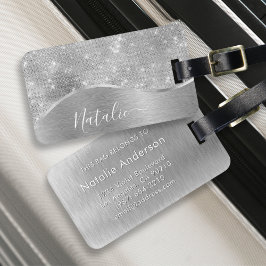 Silver Glitzer Glam Bling Personalisiert Metallic Gepäckanhänger