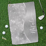 Silver Glitzer Glam Bling Personalisiert Metallic Golfhandtuch<br><div class="desc">Dieses silber gebürstete Metall und glamouröse Imitate Glitzer gemustert Golftücher mit Ihrem eigenen individuelle Name.</div>