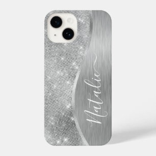 Silver Glitzer Glam Bling Personalisiert Metallic iPhone 14 Hülle