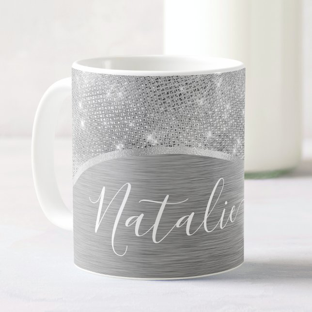 Silver Glitzer Glam Bling Personalisiert Metallic Kaffeetasse (Von Creator hochgeladen)