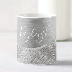 Silver Glitzer Glam Bling Personalisiert Metallic Kaffeetasse