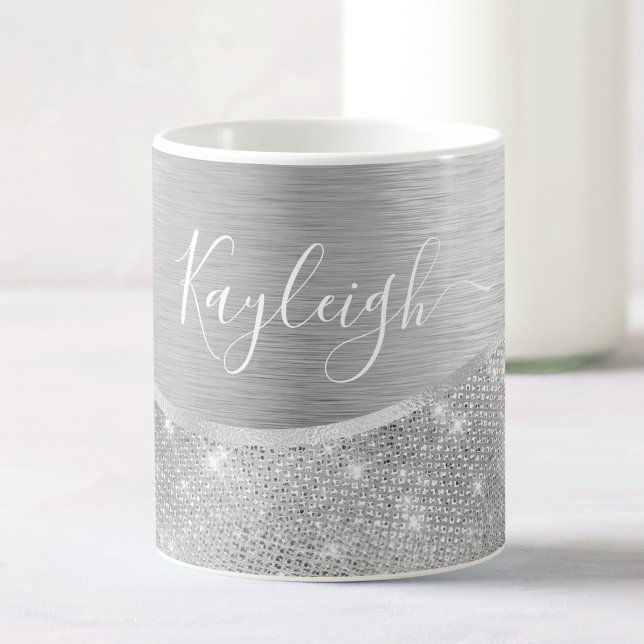 Silver Glitzer Glam Bling Personalisiert Metallic Kaffeetasse (Von Creator hochgeladen)