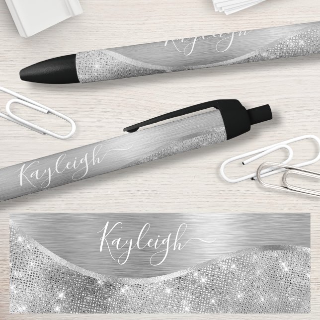 Silver Glitzer Glam Bling Personalisiert Metallic Kugelschreiber (Von Creator hochgeladen)