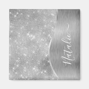 Silver Glitzer Glam Bling Personalisiert Metallic Magnet