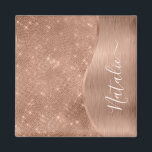 Silver Glitzer Glam Bling Personalisiert Metallic  Magnet<br><div class="desc">Diese Rose goldgebürstetes Metall und glamouröse Imitate Glitzer gemustert Magnet mit Ihrem eigenen individuelle Name leicht personalisieren.</div>