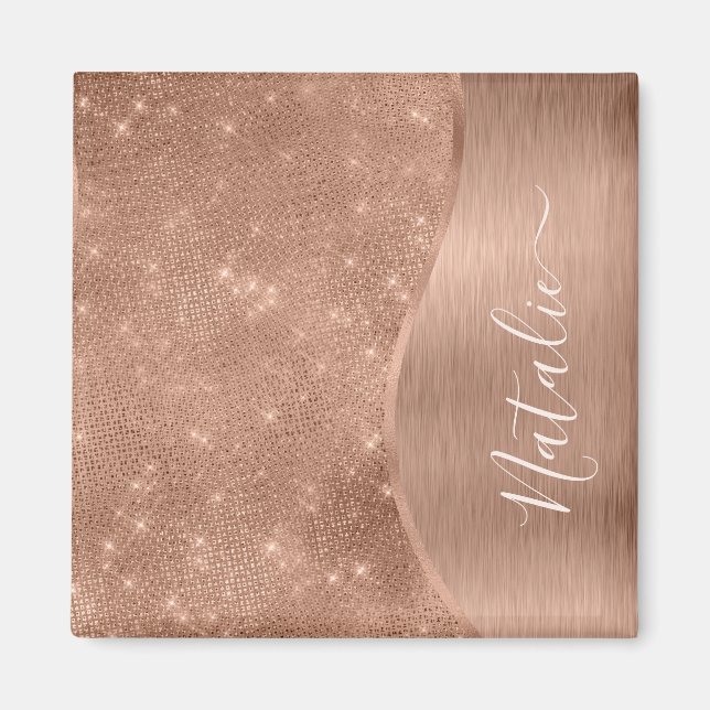 Silver Glitzer Glam Bling Personalisiert Metallic  Magnet (Vorne)