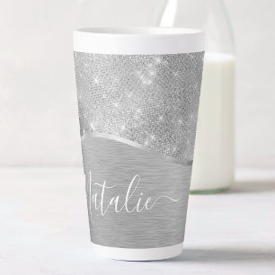 Silver Glitzer Glam Bling Personalisiert Metallic Milchtasse