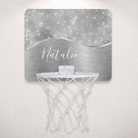 Silver Glitzer Glam Bling Personalisiert Metallic Mini Basketball Netz<br><div class="desc">Dieses silber gebürstete Metall und glamouröse Imitate Glitzer gemusterten Mini-Basketballkorb mit Ihrem eigenen individuelle Name leicht personalisieren.</div>