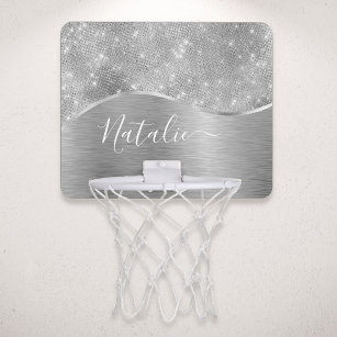 Silver Glitzer Glam Bling Personalisiert Metallic Mini Basketball Netz