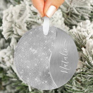 Silver Glitzer Glam Bling Personalisiert Metallic Ornament