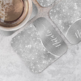 Silver Glitzer Glam Bling Personalisiert Metallic Rechteckiger Pappuntersetzer