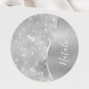 Silver Glitzer Glam Bling Personalisiert Metallic Runder Aufkleber