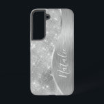 Silver Glitzer Glam Bling Personalisiert Metallic Samsung Galaxy Hülle<br><div class="desc">Dieses silber gebürstete Metall und glamouröse Imitate Glitzer gemustert Handy Gehäuse mit Ihrem eigenen individuelle Name leicht personalisieren.</div>