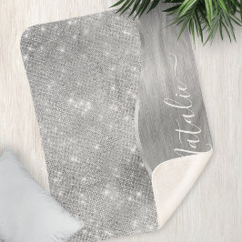 Silver Glitzer Glam Bling Personalisiert Metallic Sherpadecke
