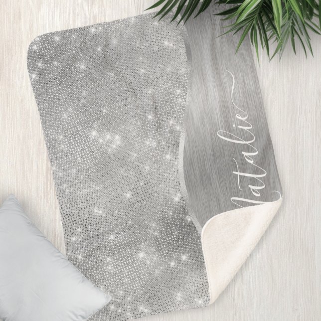 Silver Glitzer Glam Bling Personalisiert Metallic Sherpadecke (Von Creator hochgeladen)