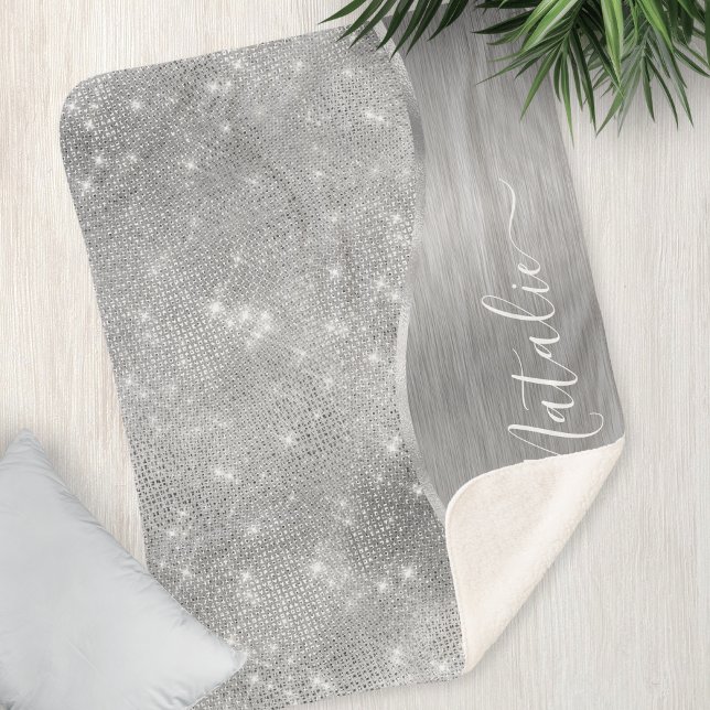 Silver Glitzer Glam Bling Personalisiert Metallic Sherpadecke (Von Creator hochgeladen)